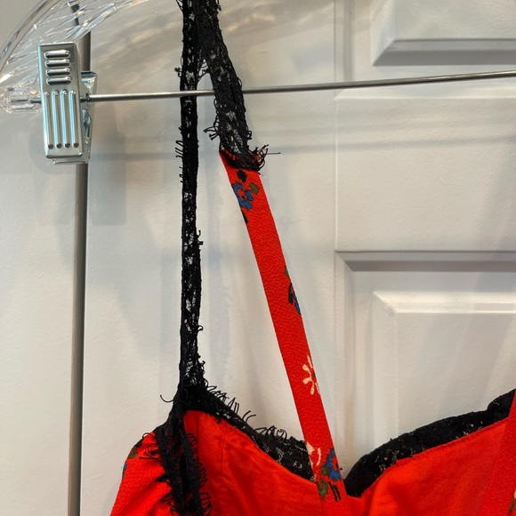 Urban Outfitters Red Floral Woman’s Mini Ruffled Lace Dress - Picture 10 of 11